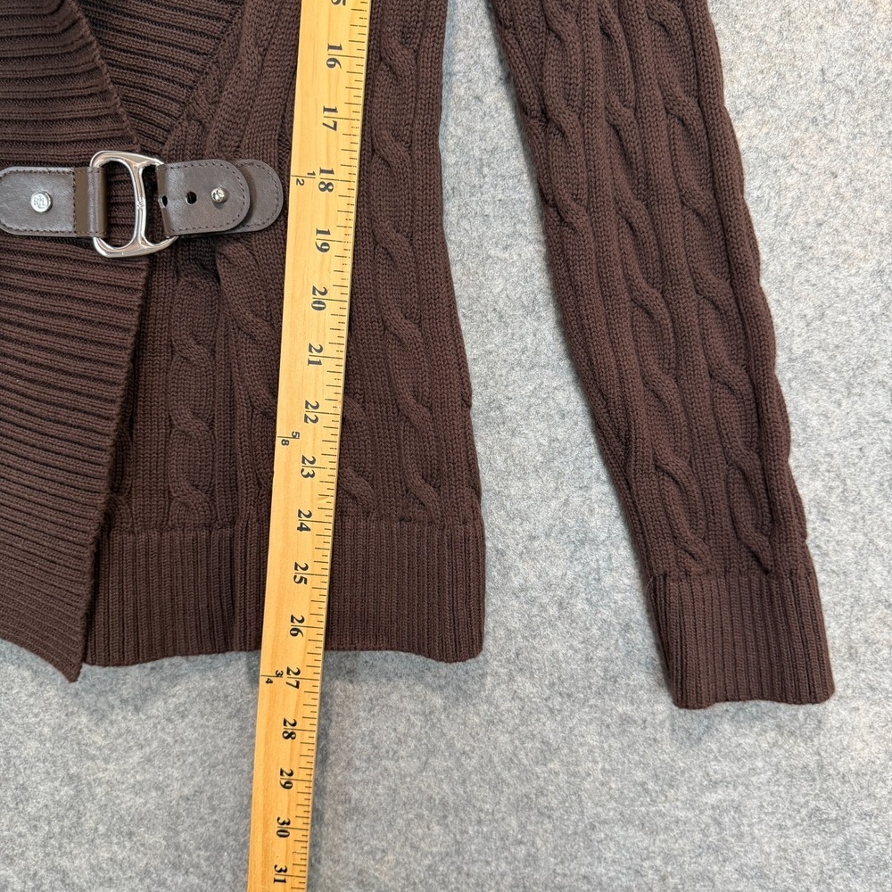 Lauren Ralph Lauren Cardigan Heavyweight Chunky Knit Sweater Medium Wrap Buckle - Picture 7 of 11